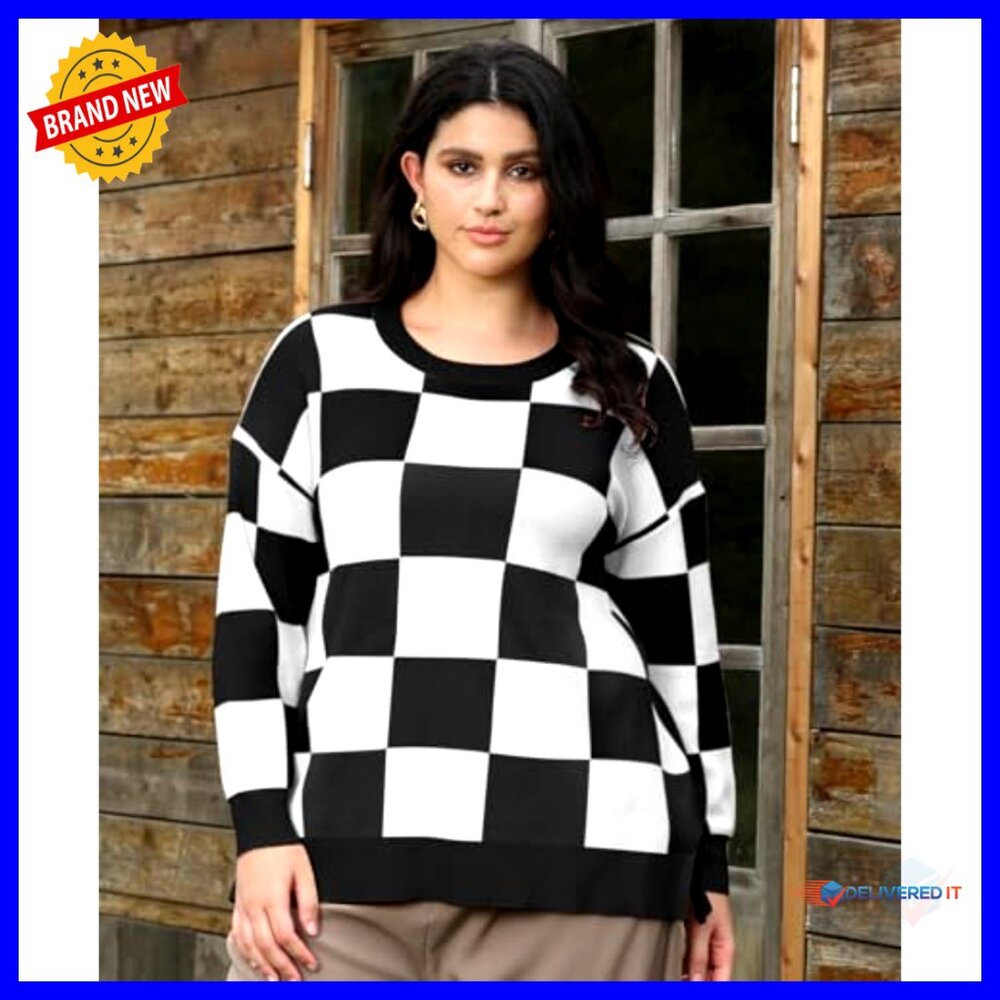 Plus Size Oversized Pullover Sweater Side Split C… - image 4